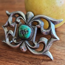 Sand Cast Vintage Turquoise Southwest Buckle Heavy Silver Tone Old Light Patina picture