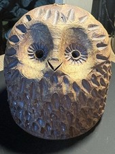 Vintage Studio Pottery Owl Figurine Mid Century Modern Hand Thrown Carved Clay picture