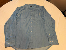 BAIT Men's Blue Mandarin Collar Long Sleeve Button-Up Shirt, Big & Tall 3XL picture