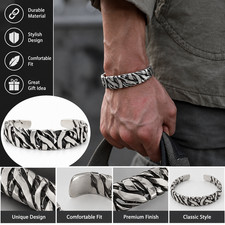 Pulsera de Metal Plateada para Hombre Abierta Ajustable Diseño Retorcido Retro picture