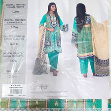 Khaadi Women Pakistani Lawn Cotton 3PC Salwar Kameez Dupatta Green UNSTITCHED picture