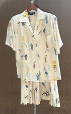 HTF Vintage 80-90’s Ralph Lauren SILK 2pc skirt/blouse GOLFING theme set Size 6  picture
