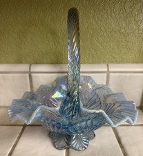 Fenton Misty/Ice Blue Iridescent Opalescent “Beauty” Basket picture