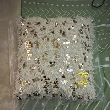 CHANEL White & Gold Sequin Square Decorative Throw Pillow 16x16 Zip Logo picture