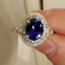 Rhapsody Platinum Oval Tanzanite Diamond Halo Ring 3.29ctw picture