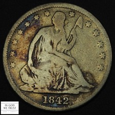1842 Medium Date Reverse of '42 Seated Liberty Silver Half Dollar 50C picture