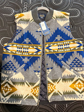 Pendleton Men's L Geometric Southwestern Zip Front Lined Vest Gray Blue picture
