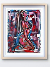 Original Abstract Figurative Painting Neo Expressionist Female Portrait 11x14 picture