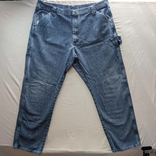 Wrangler Mens Size 40x32 Blue Denim Relaxed Fit Carpenter Work Utility Jeans picture