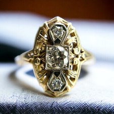 Antique Circa 1890'S Three Stone Ring 14K Yellow Gold Over 2Ct Simulated Diamond picture