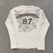 Vintage Aeropostale Shirt Men Medium White Skull Thermal Waffle Knit Long Sleeve picture