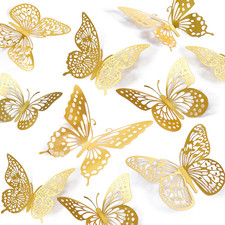3D Butterfly Wall Decor 48 Pcs Gold Butterfly Birthday Decorations picture