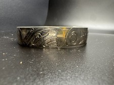 Vintage Northwest Coast Eagle Sterling Cuff Bracelet Signed picture