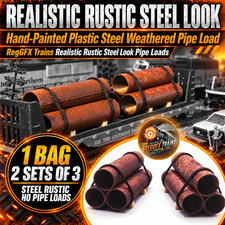 HO Scale Pipe Loads 1:87 Rustic Metal FX Hand-Painted — 2 Sets of 3 picture