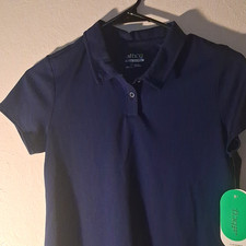 BCG Club Sports Boys Size 12-14 Navy Solid Short Sleeve Collared Polo Shirt picture