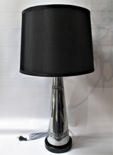 Vintage MCM Table Lamp Polished Cast Aluminum Black Base Modernist 26