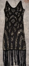 1920s Vintage Beaded Flapper Dress Sheer Black picture