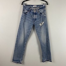 Moussy Vintage Mayer High Rise Straight Blue Size 26 Blue Distressed Slit Hem picture