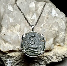 Genuine Ancient Greek Zeus And Serpent Coin In Sterling Silver Pendant picture