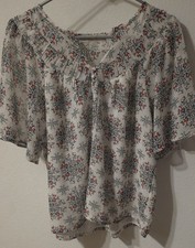 LOFT - Red green floral chiffon pleated top, Medium Petite NWT Lined  picture