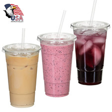 Clear Plastic PET Cups with Flat Lids with Straw for All Kinds of Beverages picture