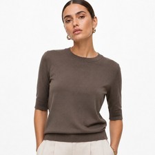 HM Premium Selection Pure Merino Wool Top Taupe Brown Elbow Sleeve Small NWT picture