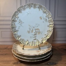 4 Antique SGV Limoges France Porcelain Dinner Plates Floral Gold Lace EXCELLENT picture