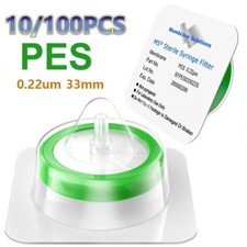 10/100pcs Sterile Syringe Filter PES Membrane 0.22um Pore Size, 33mm Individual picture