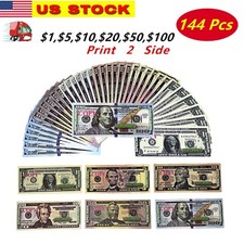 144 PC Educational Play Money Set, Print 2 Side - Bills of $1-$100 Actual Size picture