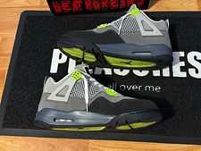 Nike Air Jordan 4 Mid Top Gray Black Green Colorblock Lace Up Sneakers picture