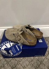Birkenstock Boston Soft Footbed Suede Leather Clog Shoes - Taupe picture
