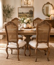 4 Dining Chairs, thomasville, Antique, Vintage, french, Wood, Cane, upholstered  picture