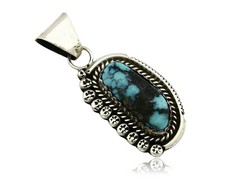 Navajo Turquoise Pendant .925 Silver Artist Signed Yazzie C.90's picture