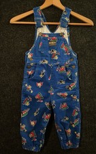 Vintage Osh Kosh B’gosh Kids Overalls All Over Print Sz 3T Mice & Bulldozers picture