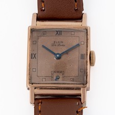 Vintage 1940s Elgin De Luxe 558 17J Salmon Dial 10K GF Rose Gold Tank Watch picture