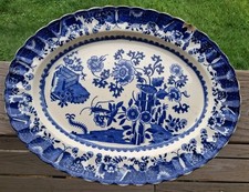 Antique W.T. Copeland & Sons Blue Transferware Oval Platter Stoke on Trent picture