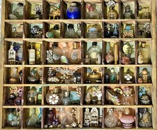 Handcrafted Vintage Mini Perfume Bottles Jewelry Figurines Wooden Shadow Box picture