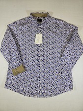 New Vustra Organic Cotton Mens Long Sleeve Button Up Mens XL Floral Shirt Navy picture