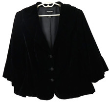 LANE BRYANT Women's Rayon Velvet Blazer Jacket 3/4 Sleeve Collared Black Size 26 picture