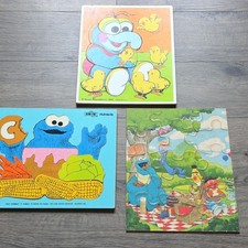 Playskool Vintage 1983 And 1973 Sesame Street Tray Puzzles Lot 12pc Cardboard picture