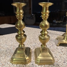 Antique Mid 19th Century Diamond Faceted Brass Beehive Candlesticks  England picture