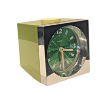 Space Age 1970s Alarm Clock Vintage KAISER West Germany Green Chrome Working picture