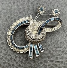 JOMAZ Signed Rare Sparkling Blue Rhinestone Floating Flowers Vintage Pin Brooch picture