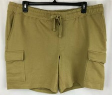 Cremieux Premium Denim Cargo Sweat Shorts Large Cotton Drawstring Lounge Mustard picture