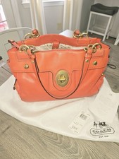 Coach Peyton Leather Satchel In Melon Coral With Polka Dot Interior Gold Hardwar picture