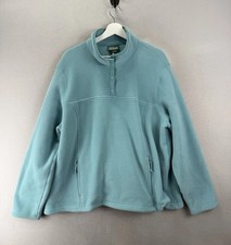 Vintage L.L. Bean Fleece Pullover 3X Seafoam Blue Snap Neck Zip Pockets Plus picture