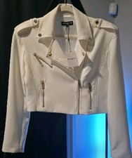 Generation Love New York White Cropped Moto Biker Jacket Gold Zippers Size S NWT picture