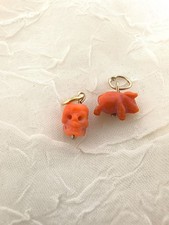 Victorian Carved Salmon Coral Skull & Coral Pig Charm ~ Both 7k Gold picture