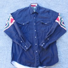 Vintage Roper Men's Western Pearl Snap Shirt Blue Aztec Medium (15.5 - 34) USA picture