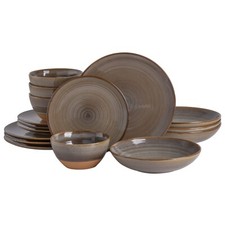 Gibson Elite 16-Piece Dreamweaver Double Bowl Dinnerware Set - Earthy Brown picture